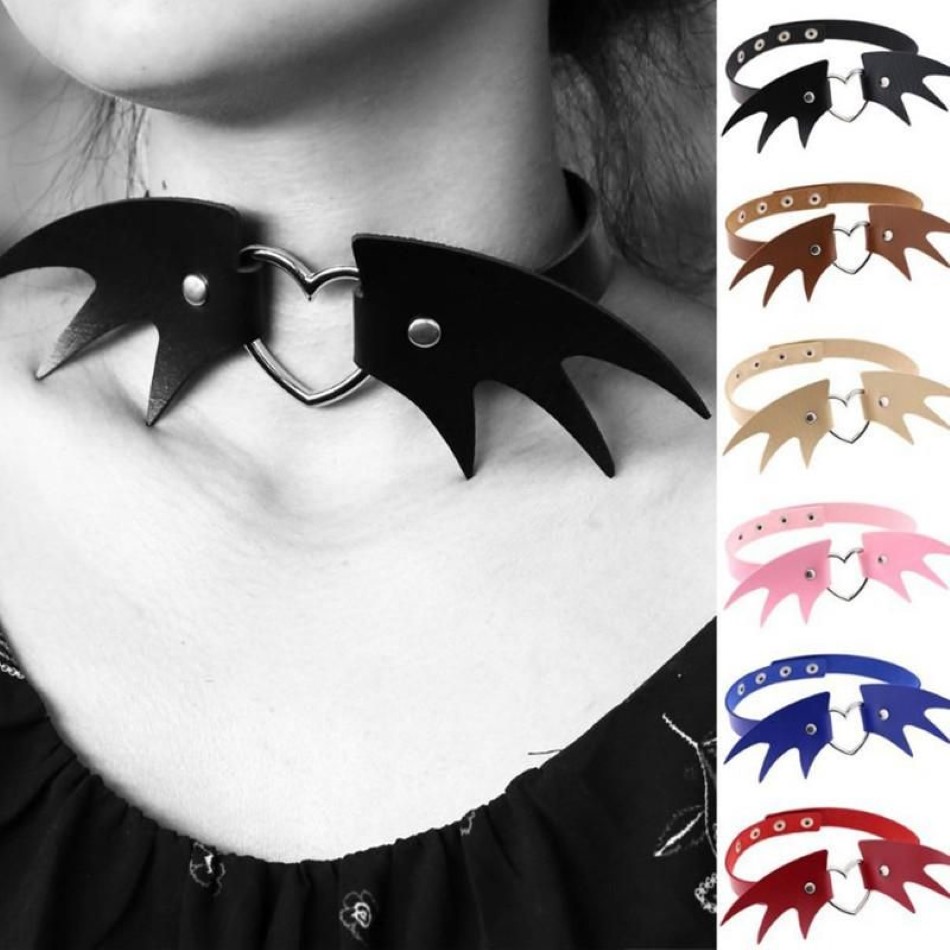 Leather Halloween Choker Heart Wing Necklace Women Handmade Nightclub Goth Jewelry Clavicle Gift Whole Chokers229J