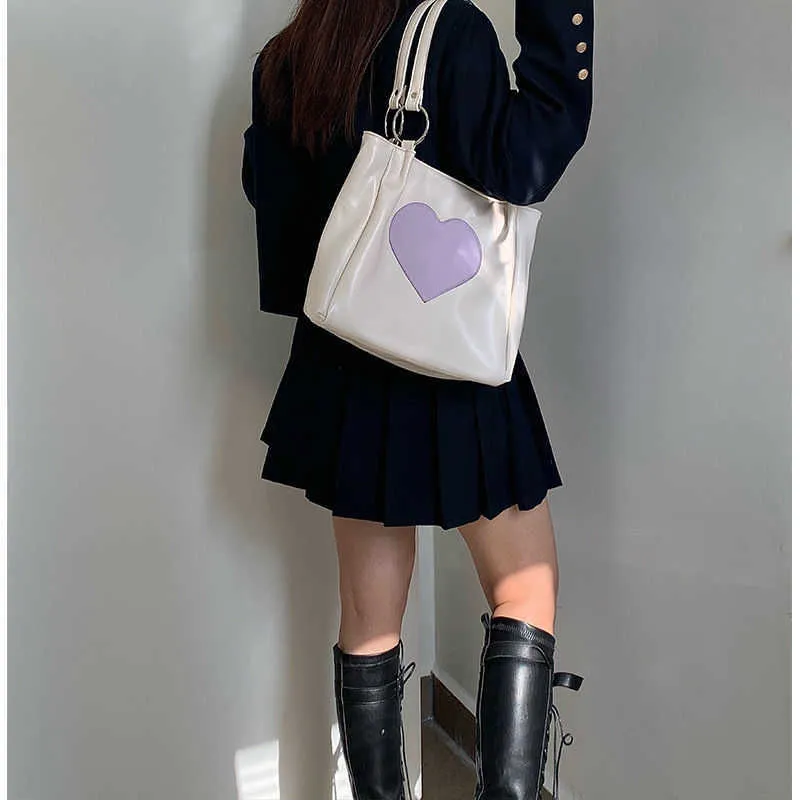 Shoulder Bags Harajuku Kawaii Women Japanese Cute Heart Lolita Tote Ladies Handbags 2023 Big Shopper with Zipper 230309