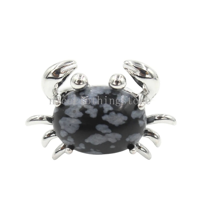 Anillo de Animal marino de estilo bohemio, anillo de aleación chapado con gemas naturales de cangrejo bonito, lotería nocturna para fiesta y empresa