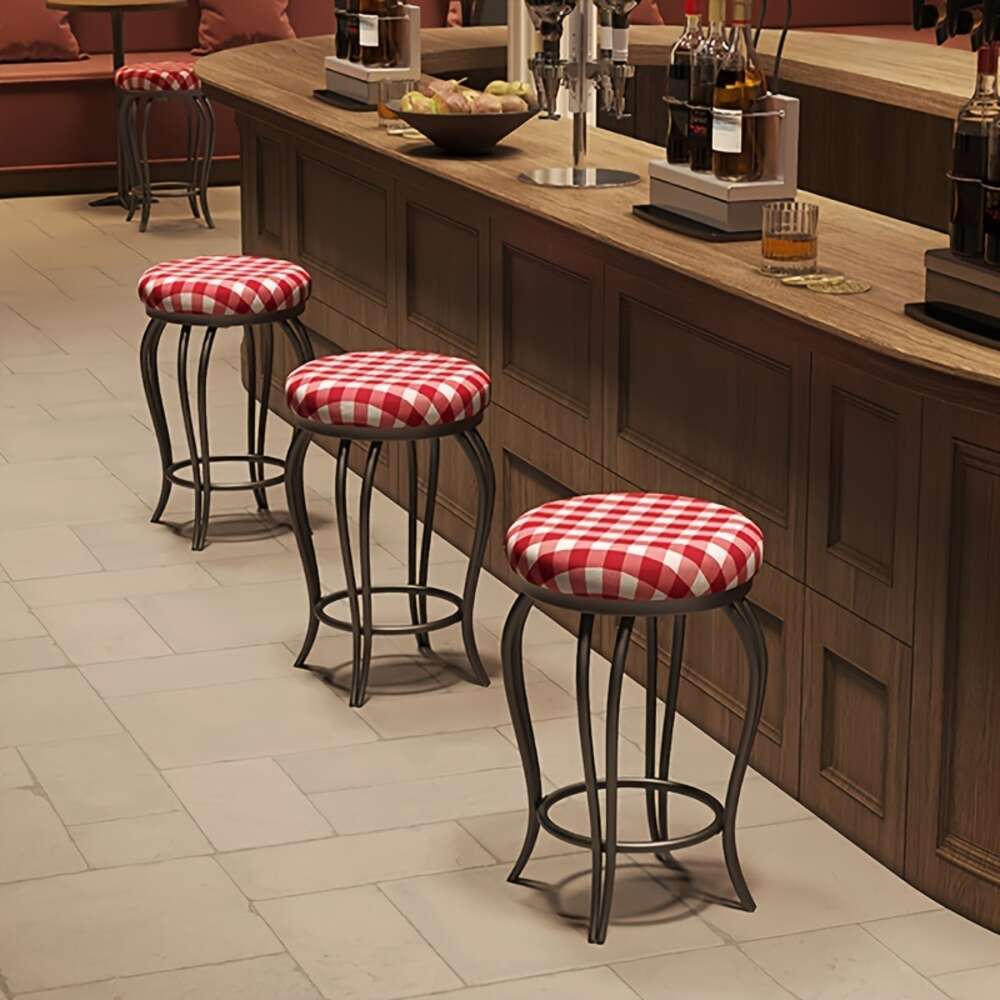 Chairs, Retro Gingham Barstools with Metal Frame, Casual Bar Stool, 17.0*25.5inch, for Kitchen, Living Room Leisure Area, Organizers and Storage, Home