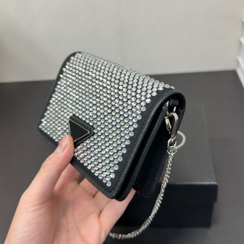 ファッションデザイナー女性のための本物のクラシックカセットバッグフルダイヤモンド本物のピックアップバッグミニショルダーストラップ小さな正方形