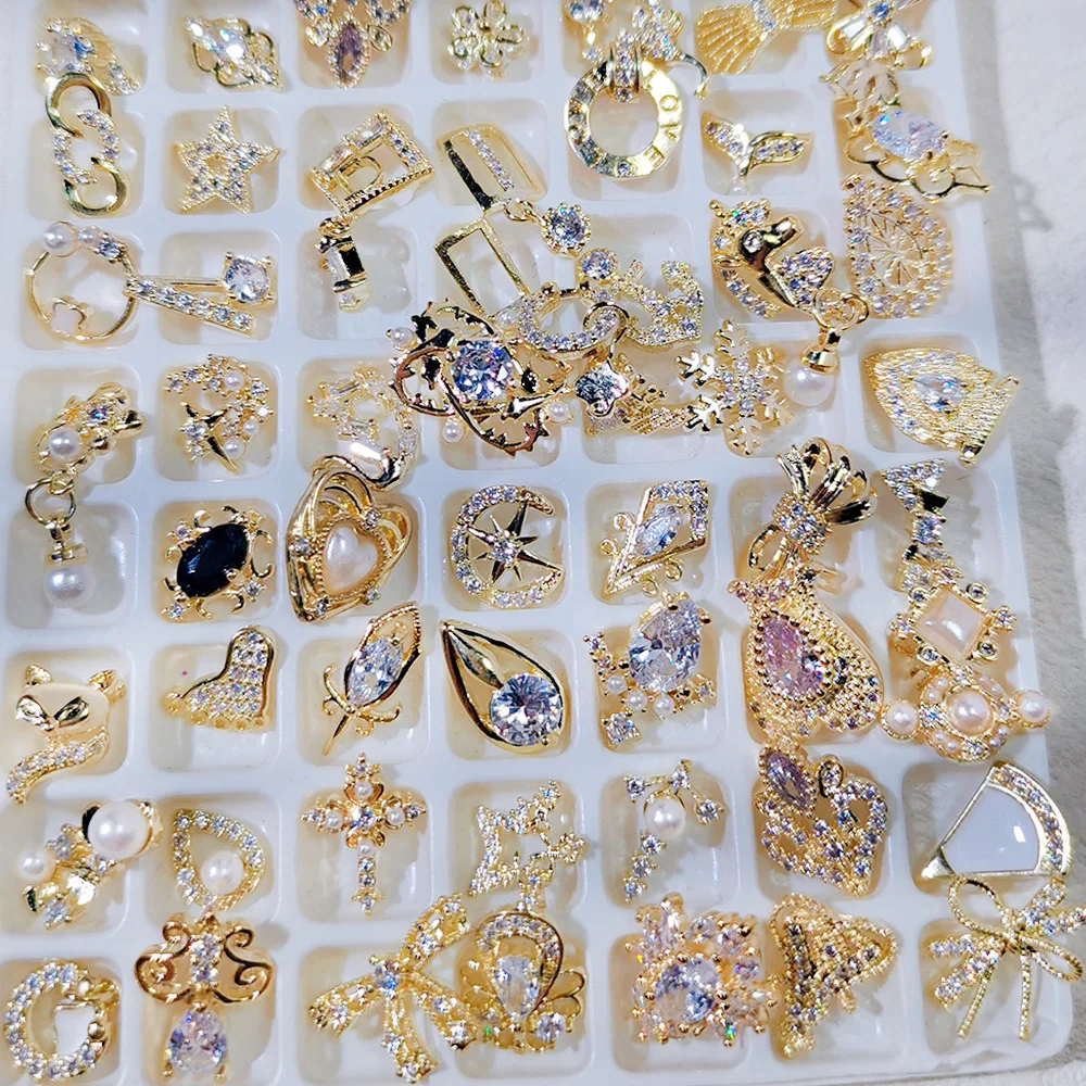 Lastoportsen 100st/parti, nagelkonst eleganta former zirkonstrasser dekoration med guldlegering mix stilar pärla för nagelips skönhet diamant