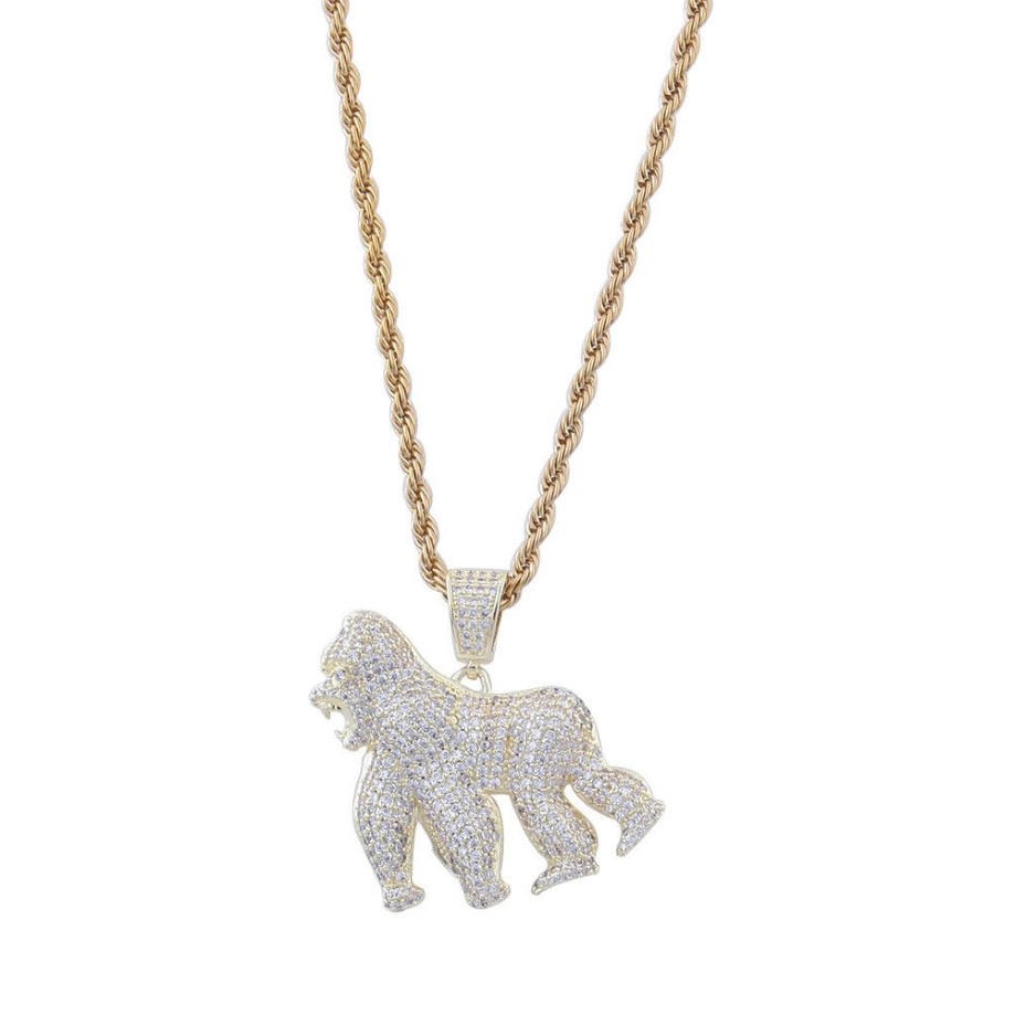 Hip Hop 14K Gold Plated Gorilla Pendant Necklace Iced Out All Zircon Brass Gold Silver Plated Charm Animal Necklace for Men Women1840