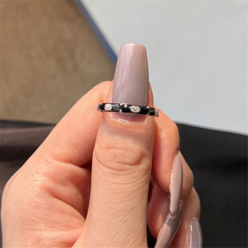 حلقات سوداء 3MM للنساء 925 الجنيه الفضي الفضي الأبيض مصمم مصمم Ring Ring 5A Zirconia Jewelry Jewelry Daily Daily Outfit Travel Girlfriend Fox Size 5-9