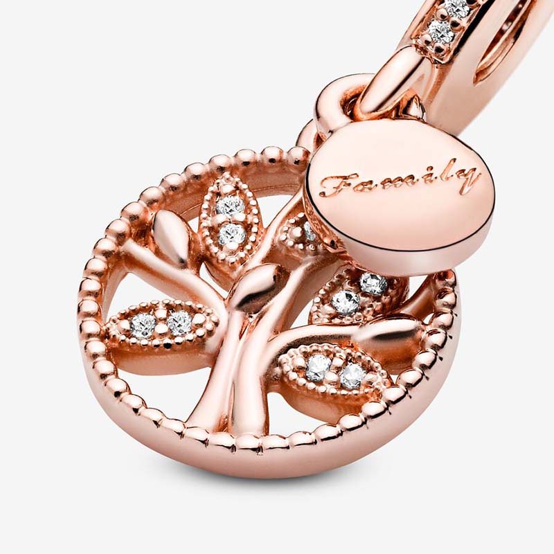 18k Rose Gold Family Tree Dangle Charm Pandoras 925 Sterling Silver Luxury Charm Set Armband Making Charms Designer Halsband Pendant Original Box Top Quality