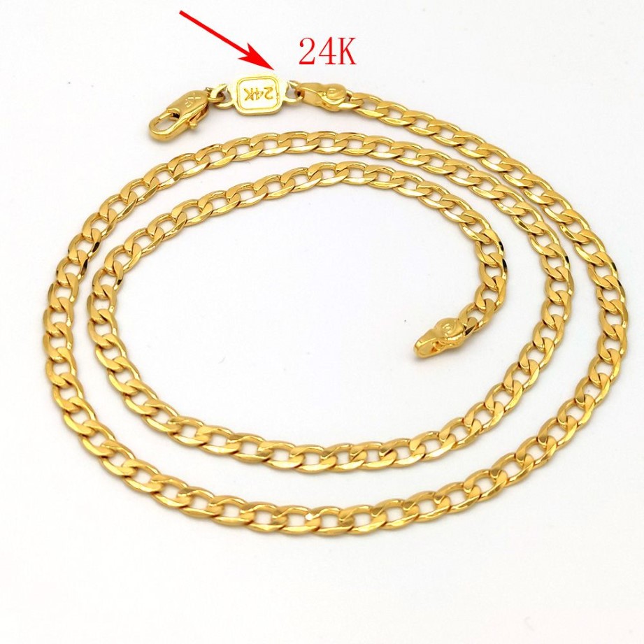 Kvinnors halsband trottoarkedja solid 24 k stämpel länk fin guld gf födelsedag valentin gåva värdefull 20 500 4 mm217a