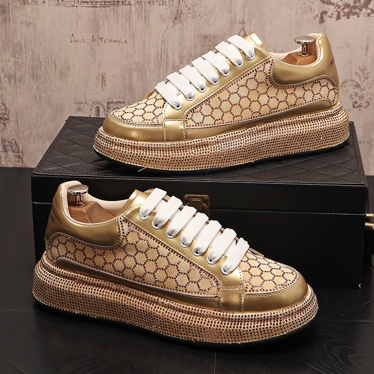 Baskets de luxe à strass brillants pour hommes, chaussures décontractées à plateforme, tendance, Version coréenne, chaussures de sport classiques à semelle épaisse, chaussures plates de rue 1H1