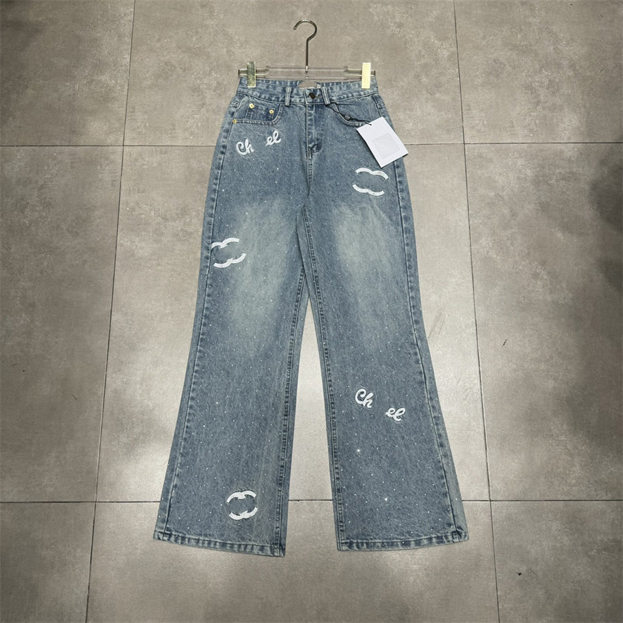 Damen-Jeans, Designer-Jeans, verwaschene Hose, lässig, Buchstaben-Stickerei, hohe Taille, gerade, schmale, dünne Hose