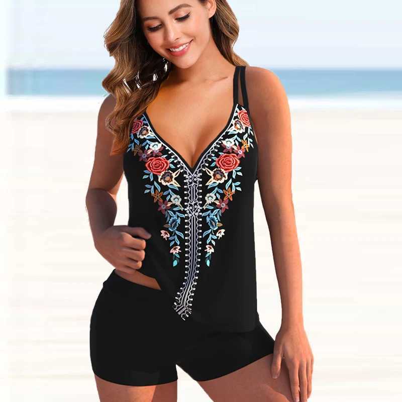 Women's Swimwear Women Beachwear Swim Summer Swimwear Bathing Suit Two Pieces Bikini Sets Swimsuits Womens Tankini Sets Flower Floral S-6XL T240328