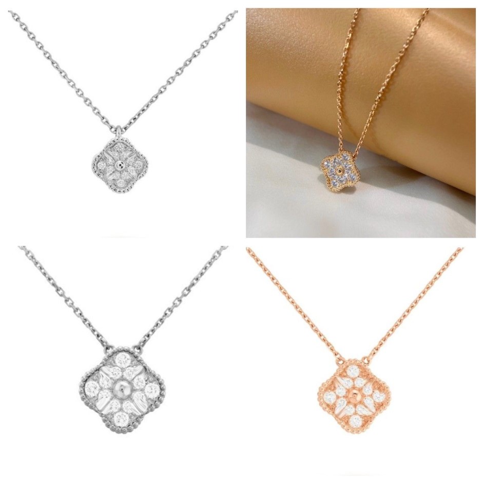Fyra bladklöverhalsband med diamantdesigner smycken set frivole pendell halsband armband stud örhänge guld silver blomma nec2522
