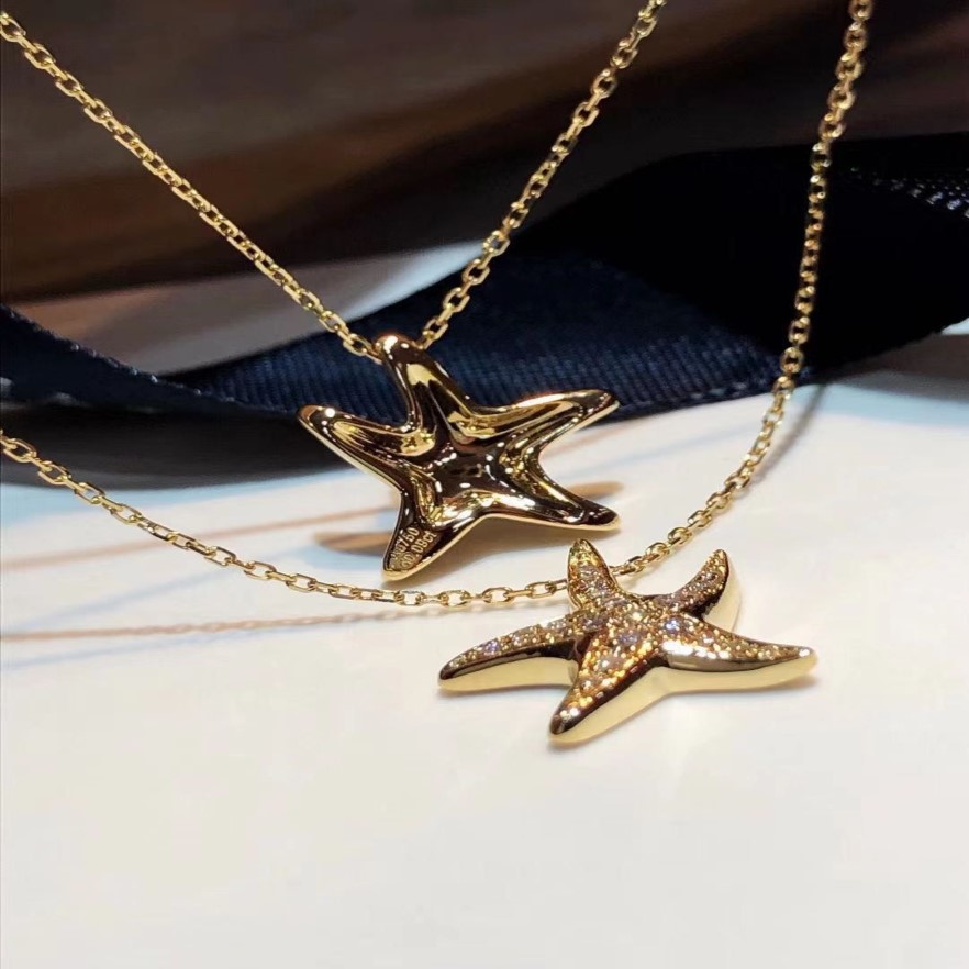 14K Gold Starfish Diamond Pendant Real 925 Sterling Silver Charm Wedding Pendants Necklace For Women Bridal Party Choker Jewelry245U