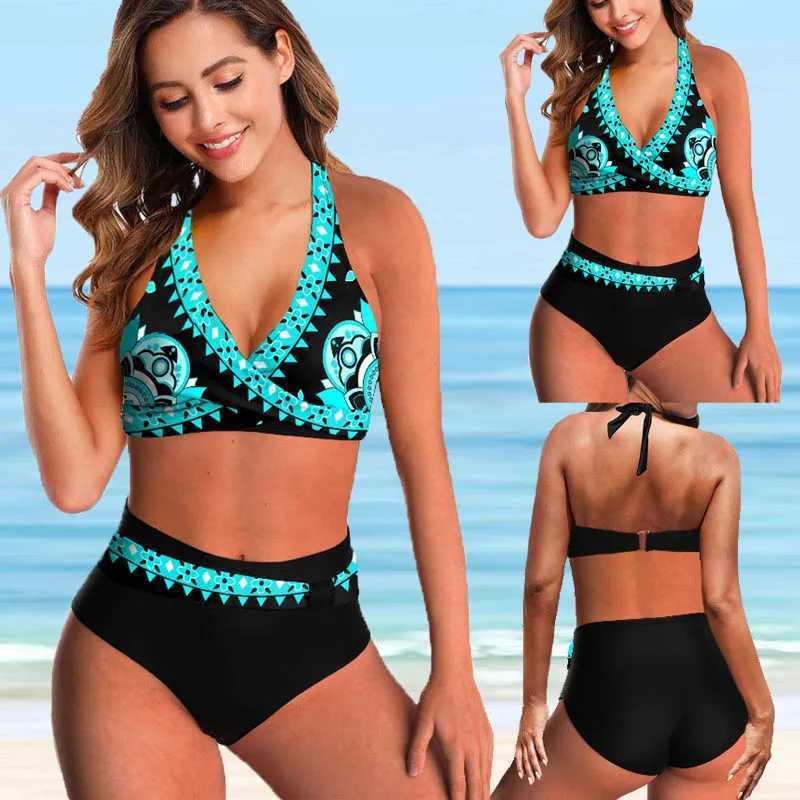 Kvinnors badkläder 2022 Ny hög midja bikini Sexig baddräkt Kvinnor Push Up Bathing Suit Bikini Set Plus Size 5XL Badkläder Kvinnor Beach Swimming Suit T240328