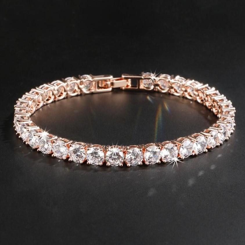 Bijoux fins de luxe en or rose 18 carats rempli de 3 couleurs sertissage de griffe de topaze blanche CZ diamant pierres précieuses mode femmes bracelet pour filles 283l