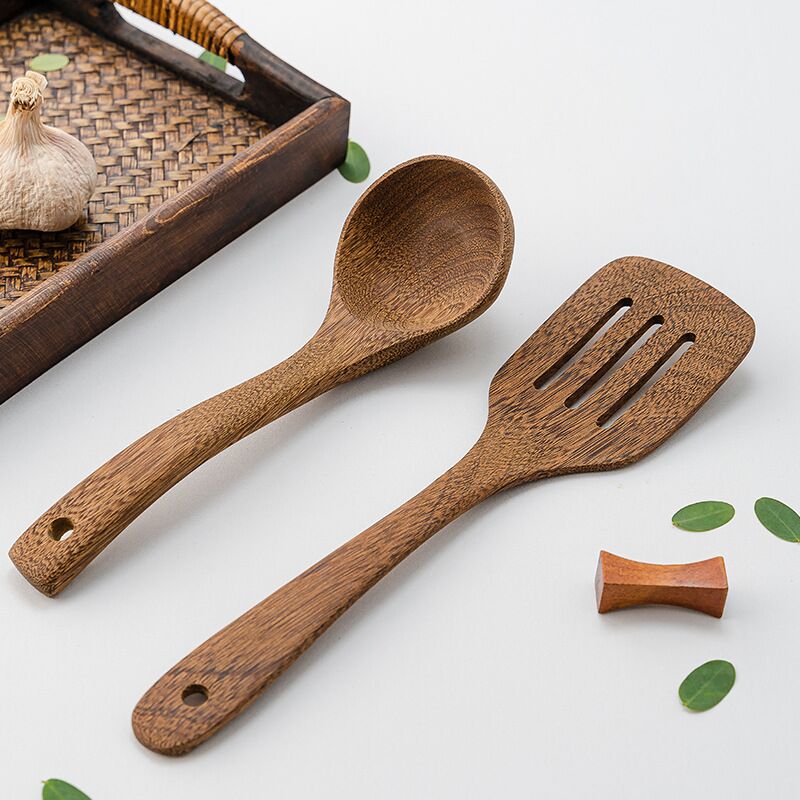 Spatule en bois Pot non bâton pas de peinture ou de cire à poignée longue légumes sautés un ensemble complet de cuillères à soupe ustensiles de cuisine