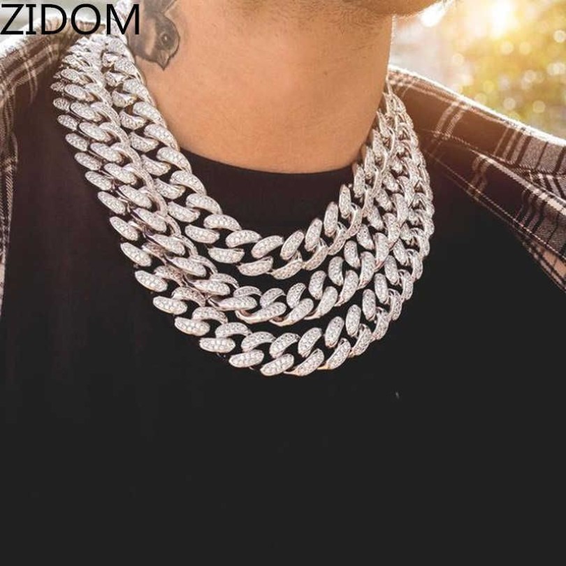 Мужская цепочка в стиле хип-хоп Iced Out Bling, ожерелье, ширина 20 мм, Майами, кубинские цепочки, ожерелья, ювелирные изделия в стиле хип-хоп T200821282c