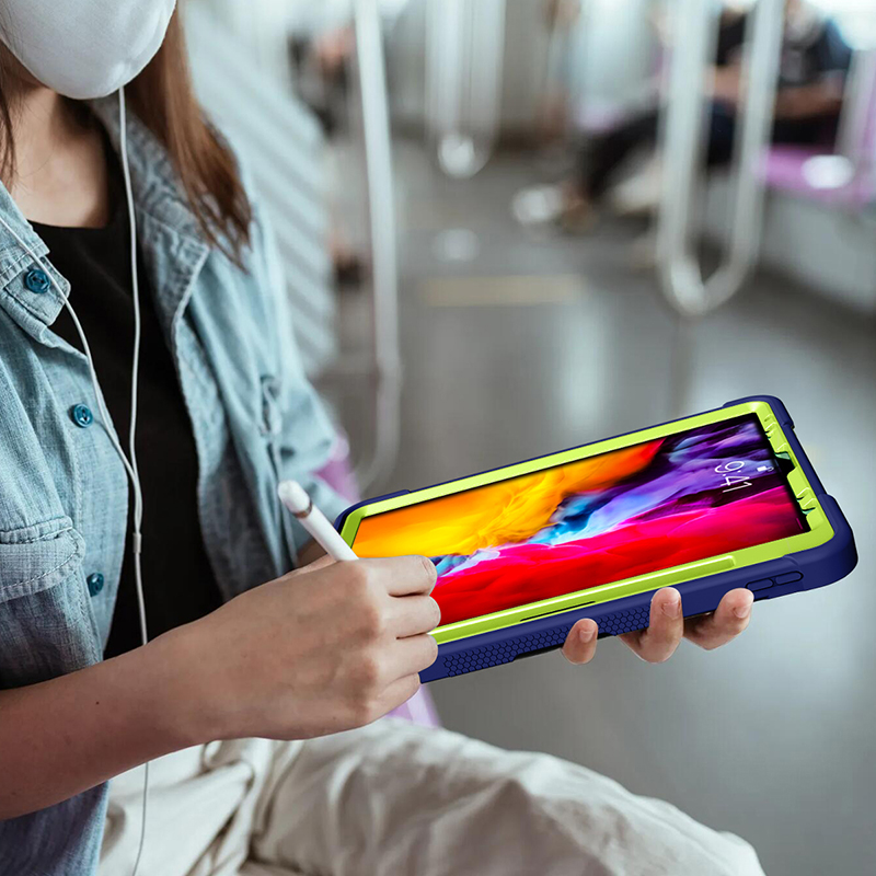 علبة الكمبيوتر اللوحي لـ iPad Pro 11 Tablet Shell ، 3 في 1 غلاف قرص جلدي للسيليكون المقاوم للصدمات الهجينة مع Kickstand for iPad Air 4/5