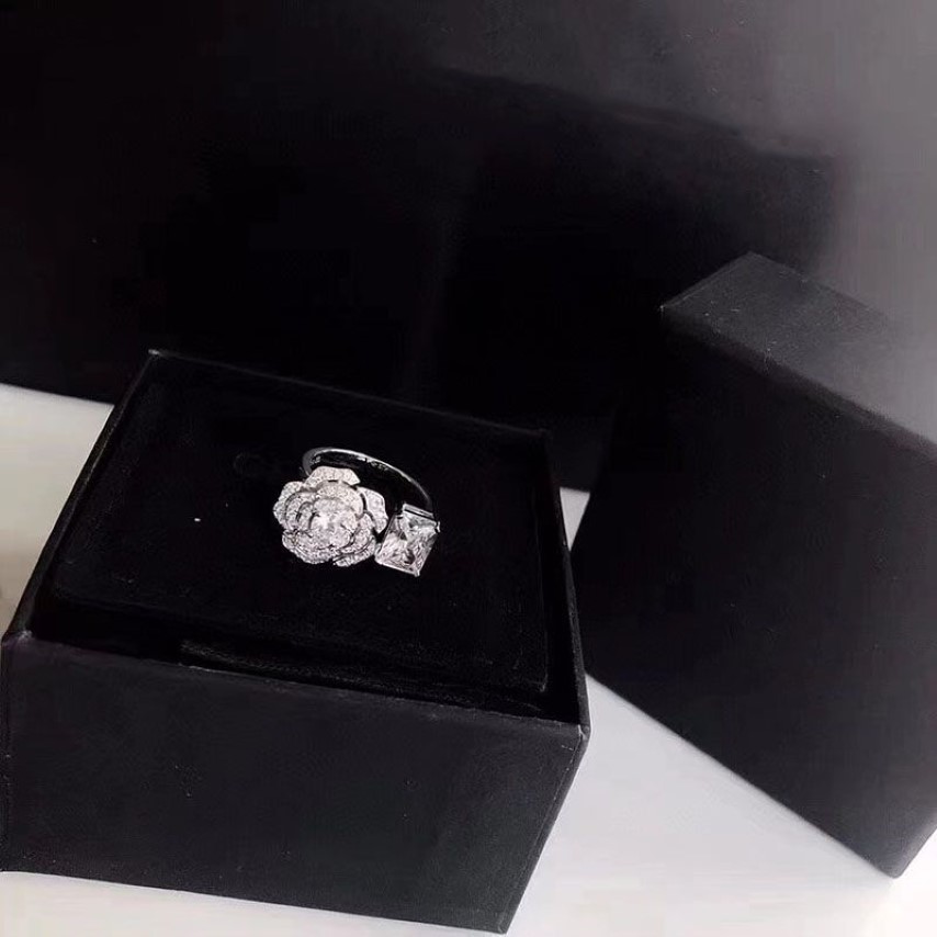 Luxe C merk rose bloem designer band ringen dames meisjes zoete mooie glanzende diamant kristal cz zirkoon zilveren elegante liefde rin229v