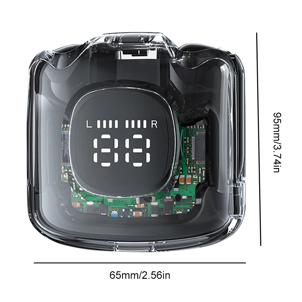 TM60 TWS Wireless Amphone Bluetooth 5.3 Hifi Stereo Noise Deganing سماعة الرأس مع قشرة رقمية ذكية شفافة