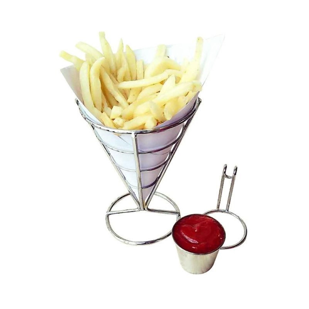 Schmuckbeutel Taschen 2 Stück Pommes-Frites-Ständer Kegelkorb Brathalter mit Saucendippern Metall Fried Chicken Display Rack Wire268i