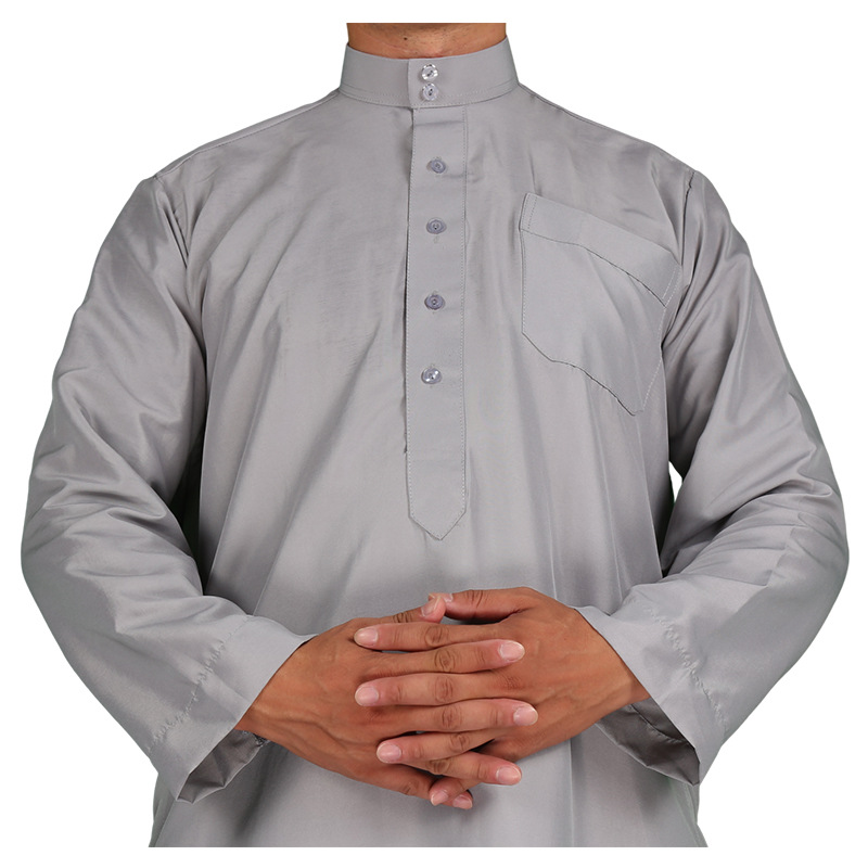 Męskie szaty Arabian Bliski Wschód Mody National Clothing, stały kolor stojący szlafrok kołnierza