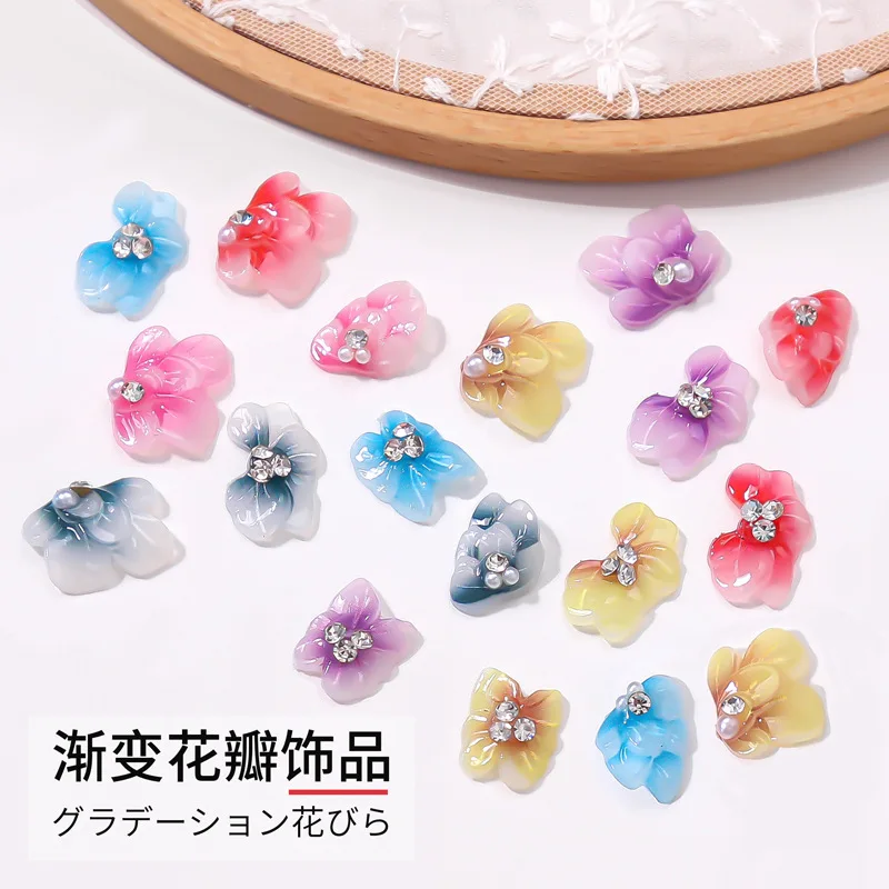 Polijsters 24/Box Petals FlowerAcrylic Flower混合3Dアクリルネイルチャームと24カラーラインストーンネイルチャームサイドアクリルフラワー