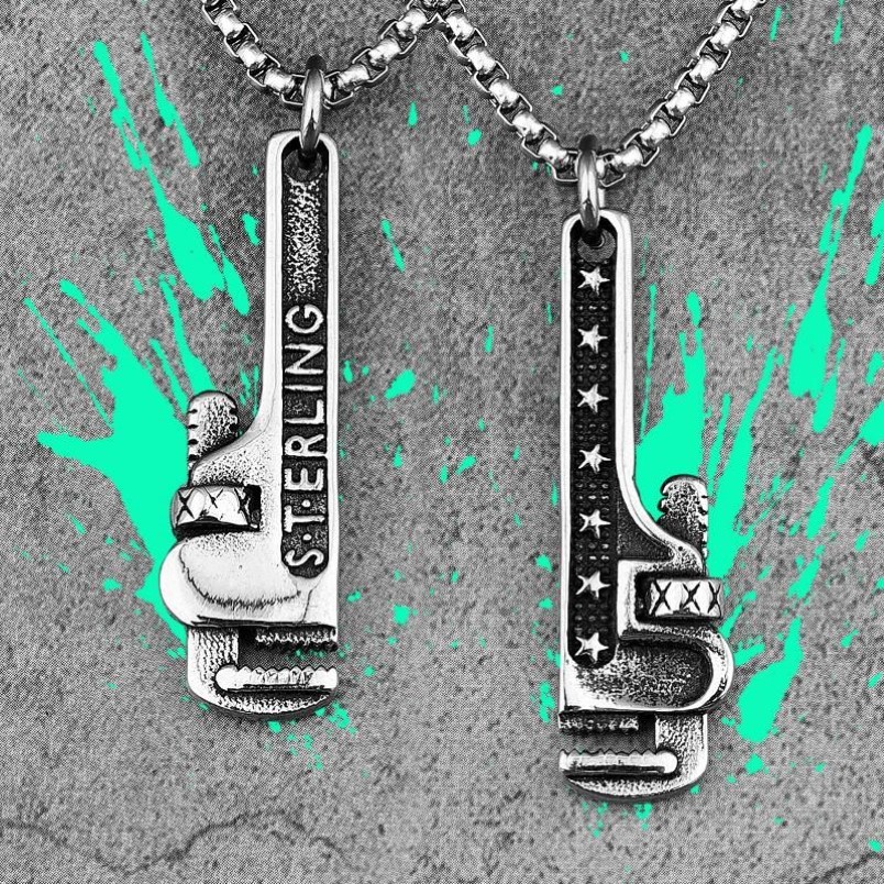 Chains Pipe Wrench Tools Stainless Steel Men Necklaces Pendants Chain Trendy Punk For Boyfriend Male Jewelry Creativity Gift Whole292P