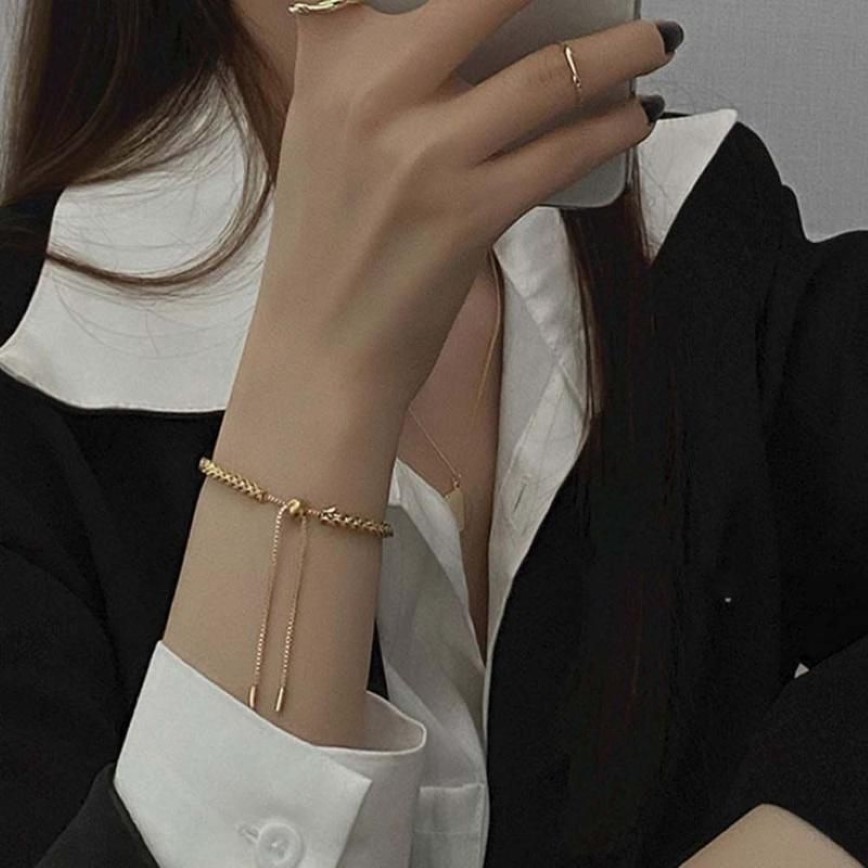 Charm Bracelets Minimalism Gold Color Adjustable Golden Wheat Ear Titanium Steel For Woman Korean Fashion Jewelry Goth Girls Bangl2874