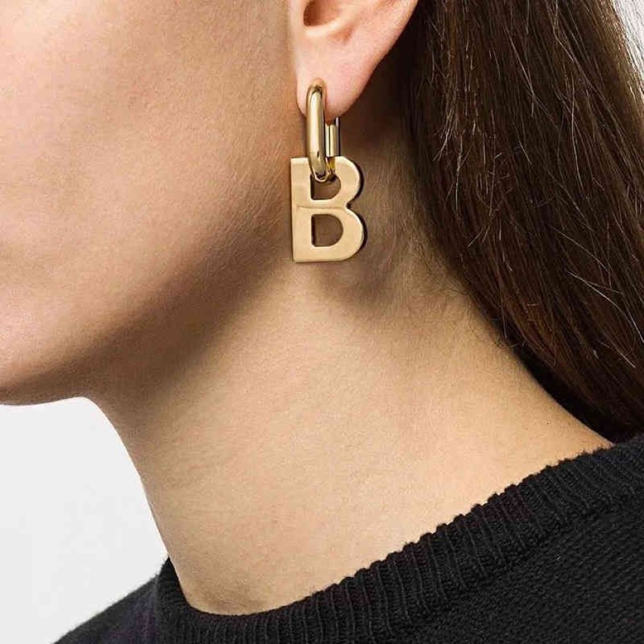 Boucles d'oreilles avec lettre b épaisse pour femmes, bijoux de marque de luxe, de qualité originale, à la mode, Z4183149