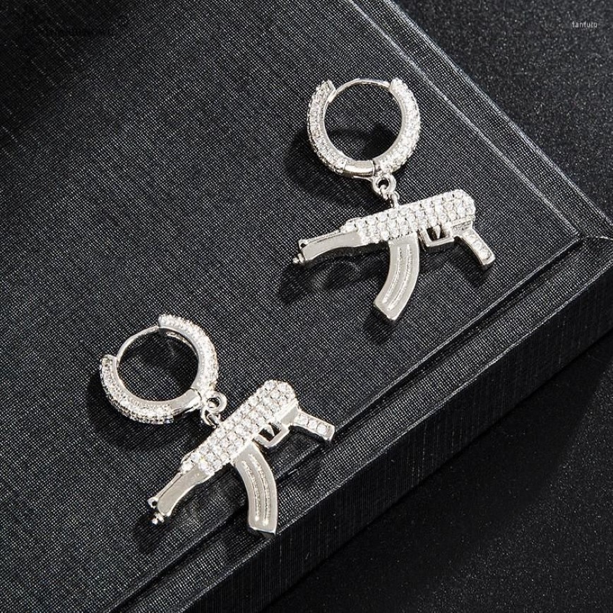 Boucles d'oreilles pendantes Hip Hop, e de bijoux pistolet en Zircon, couleur or, Micro pavé, CZ scintillant pour Punk Men327u