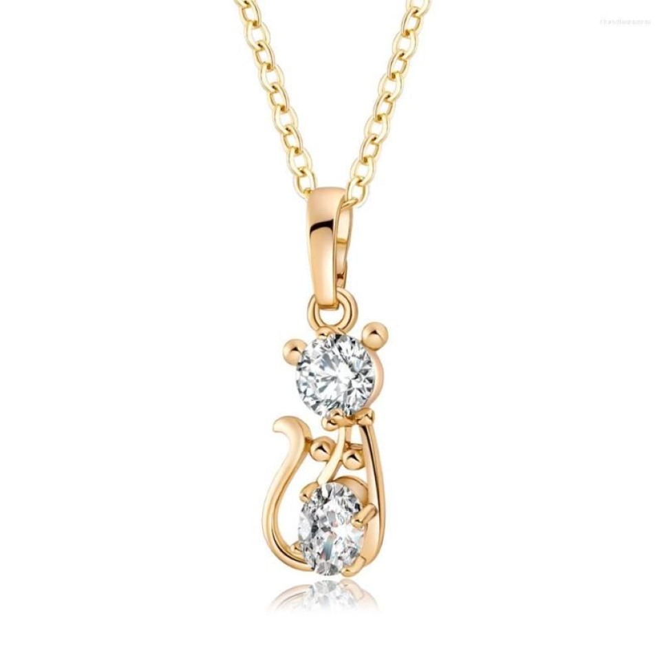 Pendant Necklaces Cat Kitten Cute Necklace Pendants For Womens Stainless Steel Rose Gold Color Chain Cubic Zirconia Jewelry241N