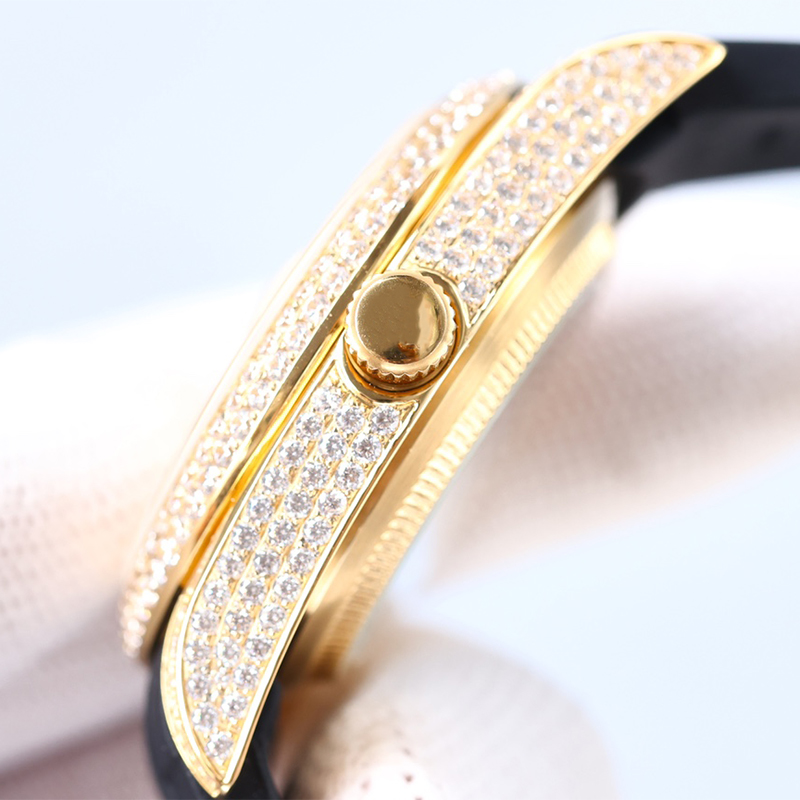 Relógio de diamante masculino movimento mecânico automático 41mm safira vidro designer relógios para homens moldura de diamante pulseira de borracha à prova d'água relógio de pulso de alta qualidade