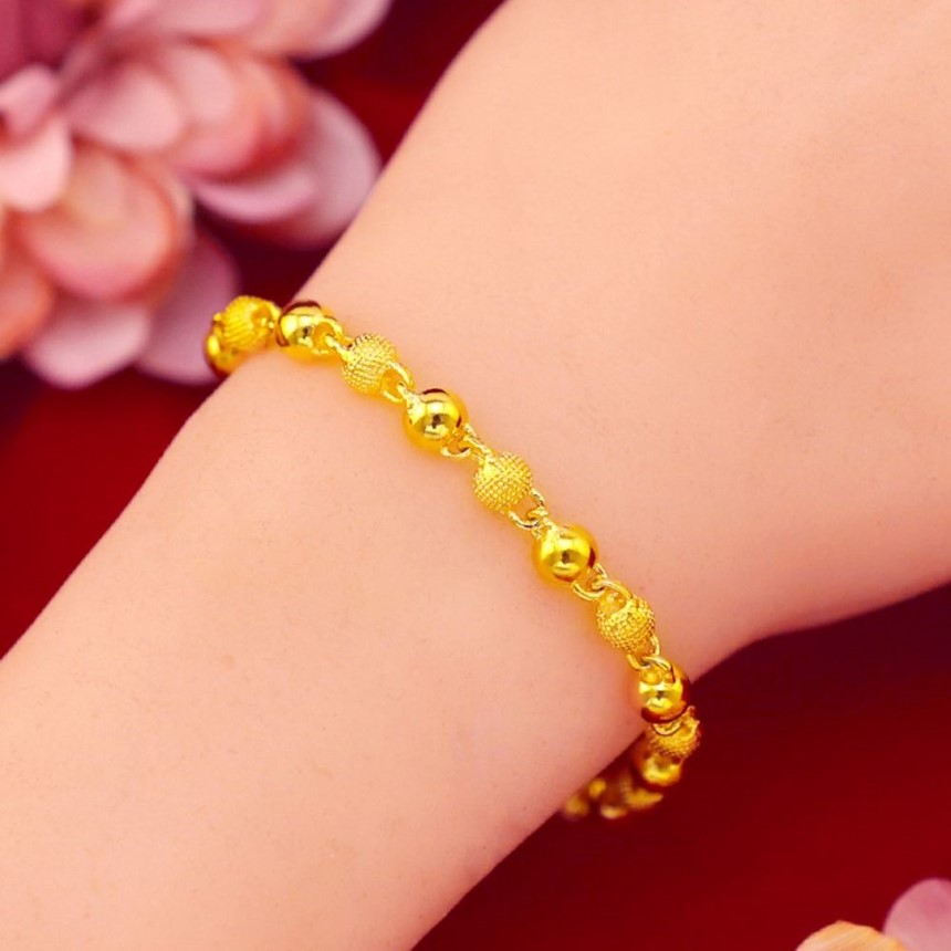 Bracciale a catena da polso con maglie di perline in oro giallo 18 carati, bracciale da donna, moda, stile classico, regalo285S