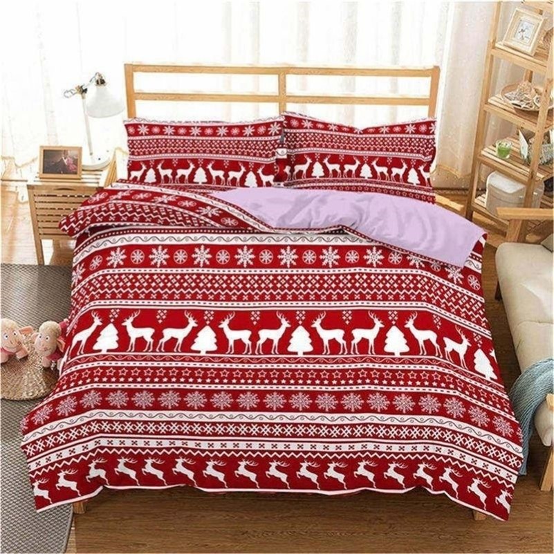 Homesky Set di biancheria da letto 3D di Buon Natale Copripiumino Set di trapunte letto in alce rosso Regali Queen King Size 2010212909