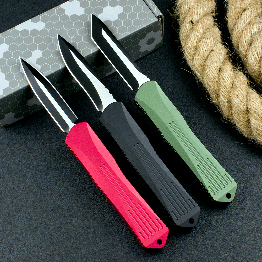 Specialerbjudande CK High End Auto Tactical Knife D2 Två-ton svart titanbeläggningsblad CNC Aviation Aluminiumhandtag utomhus camping vandring EDC Pocket Knives