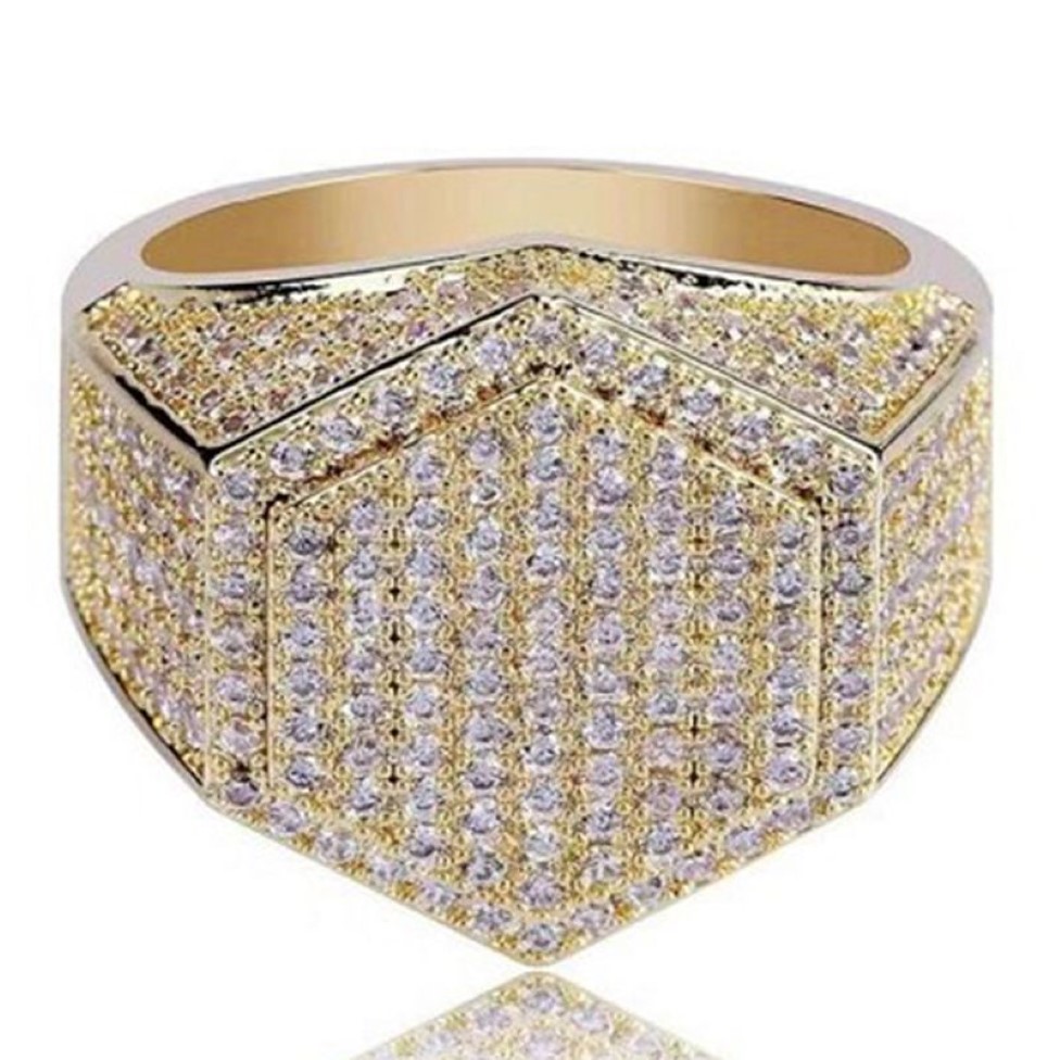 Bague avec pierres latérales pour hommes, strass glacés 3A, bijoux somptueux, or, argent, bijoux à la mode, Hip Hop302Y