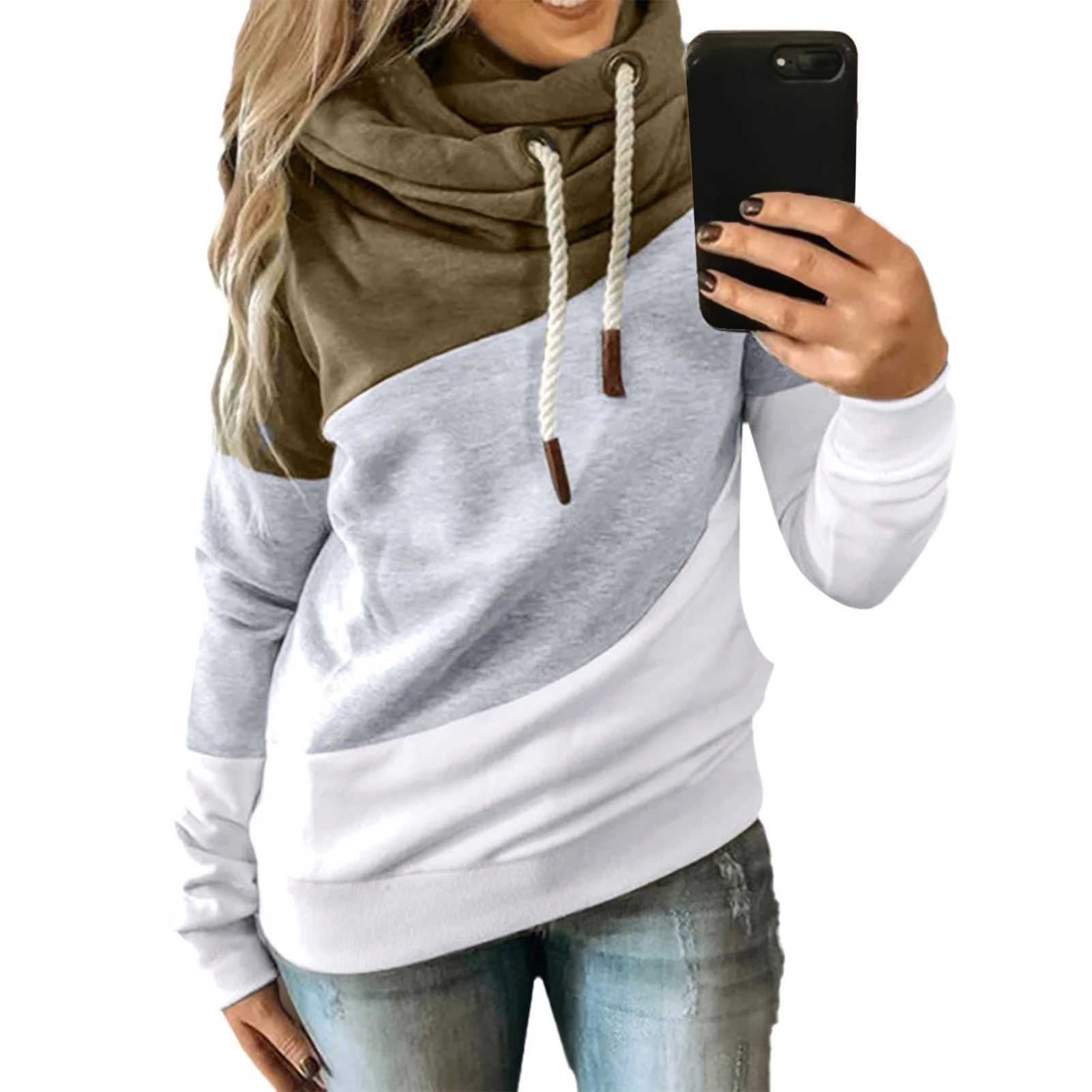 Damen-Kapuzenpullover, Sweatshirts, übergroß, für Damen, Wasserfallausschnitt, Farbblock, gestreift, Kordelzug, Pullover, Sweatshirt, Oberteile, Damenbekleidung, Streetwear, 24328