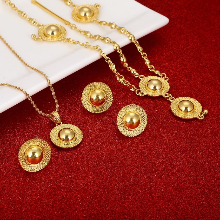 Conjuntos de joias etíopes cor dourada Habesha pingente colares brincos pulseiras presentes de casamento africanos Eritrean2217