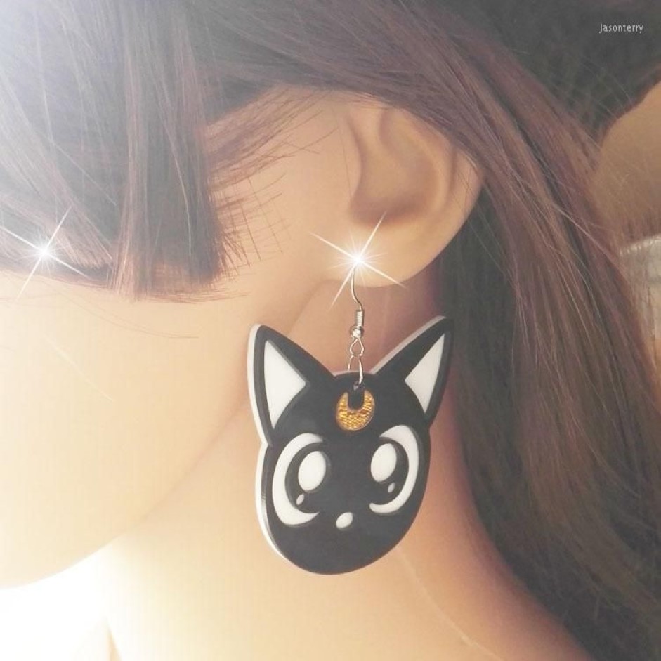 Boucles d'oreilles pendantes dessin animé Harajuku, lune, chat noir, joli Cosplay, bijoux en acrylique pour femmes, Fashion2386