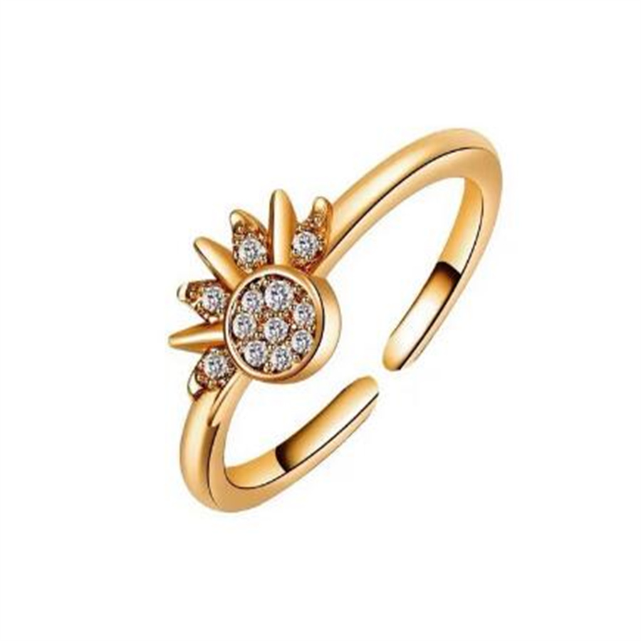 Sol e Lua brilham juntos, usando um anel incrustado de diamantes com design personalizado Anel aberto AB23