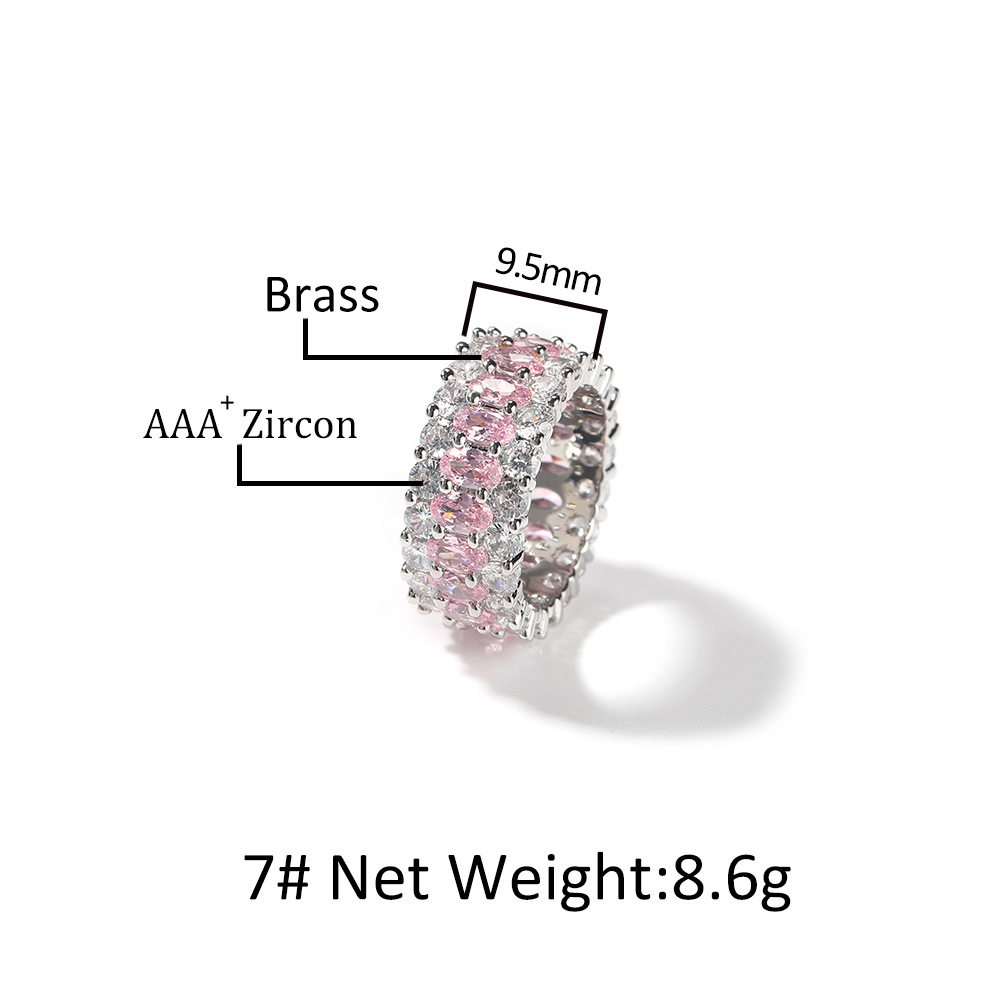 TopBling Charm Pink Zircon Ring Three Rows Platinum Plated Jewelry Women Gift Finger Jewelry