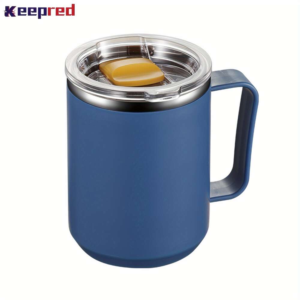 Caneca de viagem de aço inoxidável Keepred 450ml com alça de tampa - à prova de derramamento, boca larga, perfeita para água de café em qualquer lugar