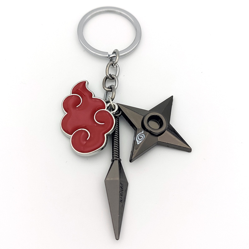 Accessoires de porte-clés de créateur Accessoires périphériques d'anime Naruto Porte-clés anneaux Xiao Organisation Pendentif Nuage Rouge Feuille de Bois Logo Alliage Porte-clés Pendentif