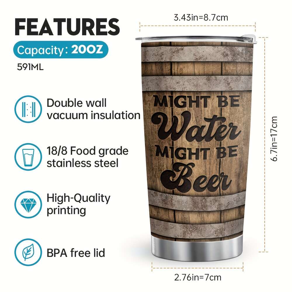 20oz Double Wall Stainless Steel Beer Barrel Tumbler with Lid Insulated Travel Mug for Sports, School, and On-the-go - Bpa-free