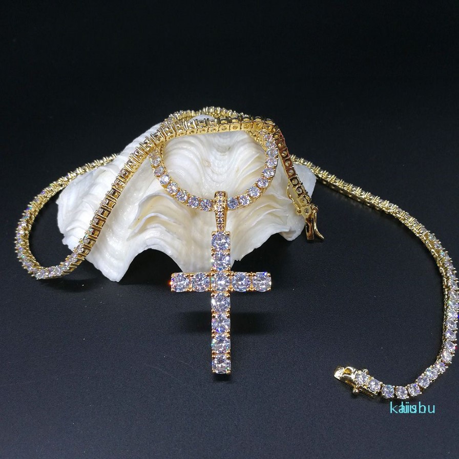 Brillante pietra di diamante croce pendenti collana gioielli platino placcato uomo donna amante regalo coppia gioielli religiosi223x