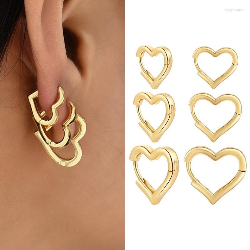 Hoop örhängen guldfärg hjärtform öron spänne cirkel för kvinnor trendig charm liten örhänge smycken gåva324f