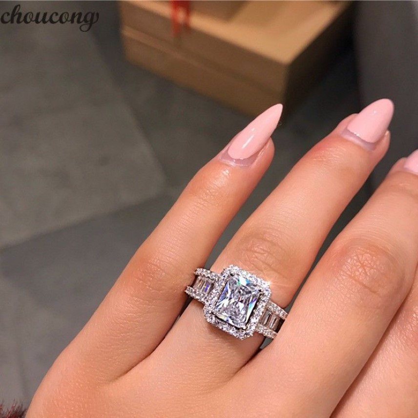 Mahkeme Sözü Halkası 925 STERLING Gümüş 3CT 5A Zircon CZ Engagement Wedding Band, Kadınlar İçin Akşam Partisi Jewelry204o