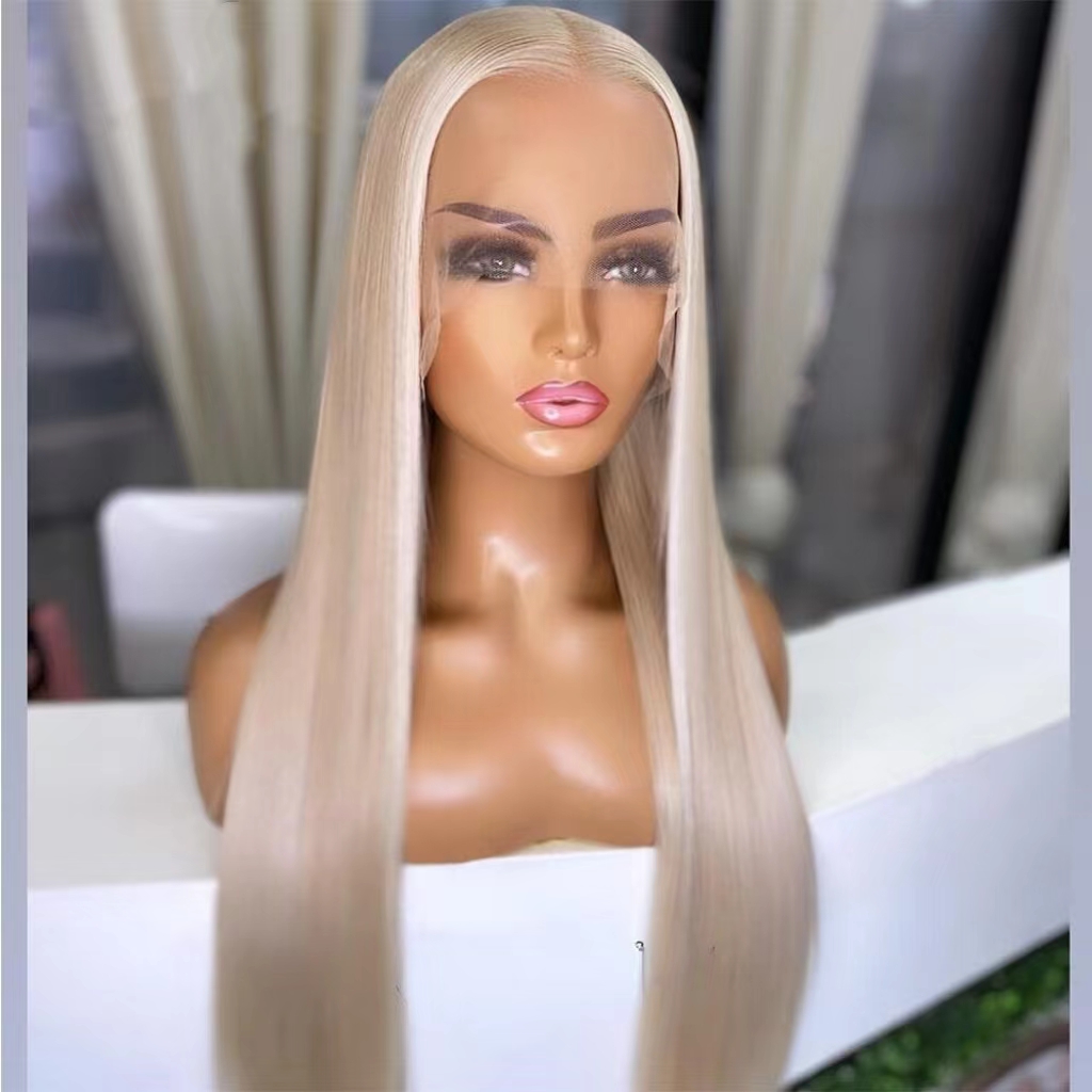 13x6 lace front wig gray blonde high-glosswig human hair straight Brazilian hair-