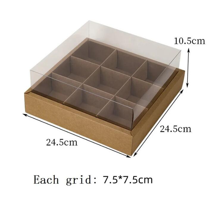 24.5x24.5x10.5cm Nine Palace Grid High Transparent dessert Box eftermiddagste Mooncake Box Egg Yolk bakverk förpackning