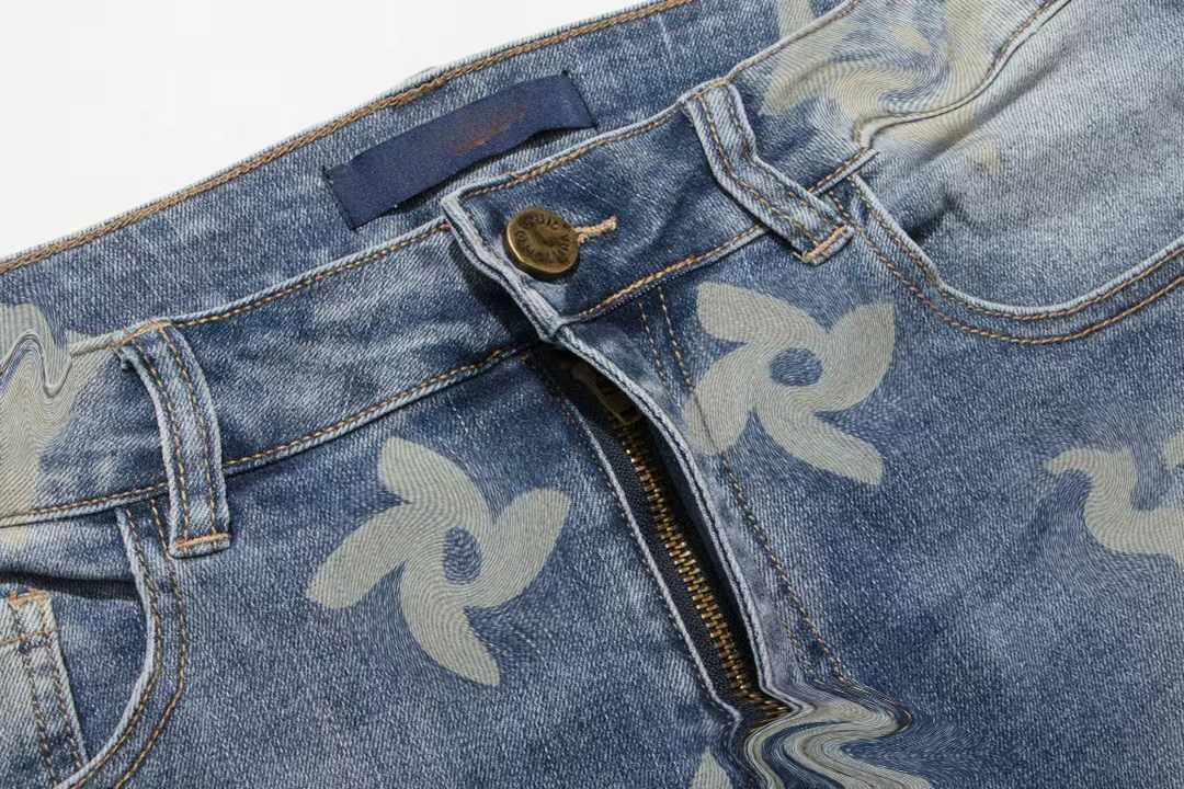 Jeans knielengte nauwsluitend rechte buis motorfiets mode hoogwaardige kwaliteit lichtblauwe watergrond bedrukte jeans designer jeans Beide mannen vrouwen komen in aanmerking