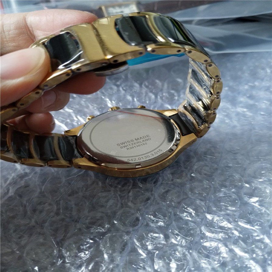 2015 nova moda ouro e cerâmica relógio quartzo cronômetro homem cronógrafo relógios masculino relógio de pulso 020224n
